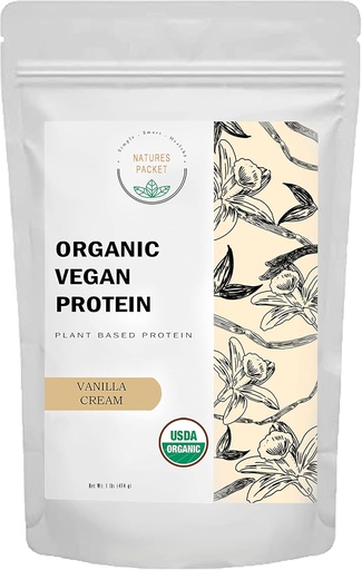[BRSW2FL2BEBAI3I6] Organic Vegan Protein Powder - Plant Based Protein, Vanilla Flavor - Non Dairy, Lactose Free, No Sugar Added, Gluten Free, Soy Free, Non-GMO, Ketogenic Vegan Blend - 1 lb, 16 Ounce