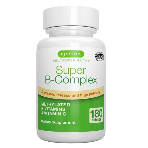 [BRSWYZQBBNYGK2TH] Igennus Super B-Complex Methylated B Vitamins - Sustained Release, Clean Label & High Absorption, with 5-MTHF Folate & Methyl B12, Energy, Mood & Cognitive Performance, Lab Verified, 180 Small Tablets