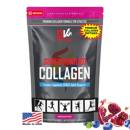 [BRSROZALCAOWG3AZ] PhysiVantage Supercharged Collagen Peptides Powder - Hydrolyzed Collagen for Joint, Tendon, Ligament, & Skin Health Support - Pomegranate, Keto, Paleo, 16oz | Enhanced with Vitamin C, BCAAs, Grass-Fed