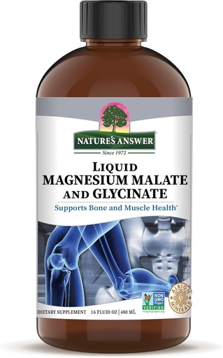 [BRSWIZQPC4IAEGDO] Magnesium Glycinate & Magnesium Malate Liquid - 16 Oz Magnesium Concentrate - Vegan & Gluten-Free - Bone, Muscle, and Cardiovascular Support - Suitable for All