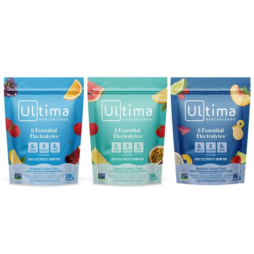 [BRSRAYIDPIFWEETP] Ultima Replenisher Daily Electrolyte Powder Drink Mix – Sugar Free – Tropical, Mocktini, Original Variety, 56 Stickpacks – Hydration Packets - 6 Electrolytes and Minerals – Keto, Non-GMO