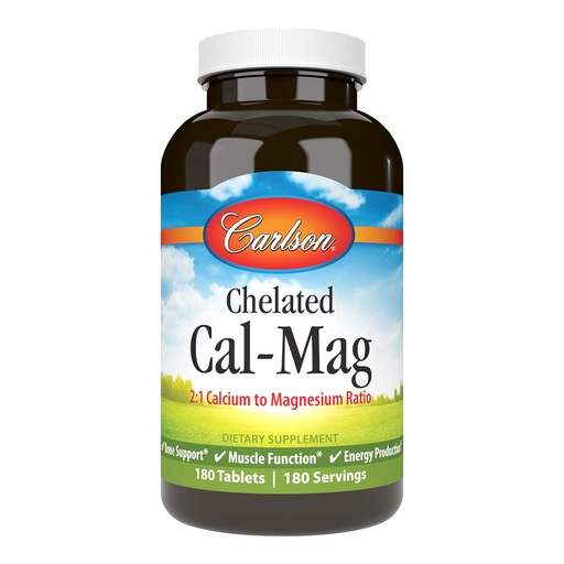 [BRSWIYILCUAAC3Y3] Carlson - Chelated Cal-Mag, 2:1 Calcium to Magnesium Ratio, Bone Support, Muscle Function & Energy Production, 180 Tablets