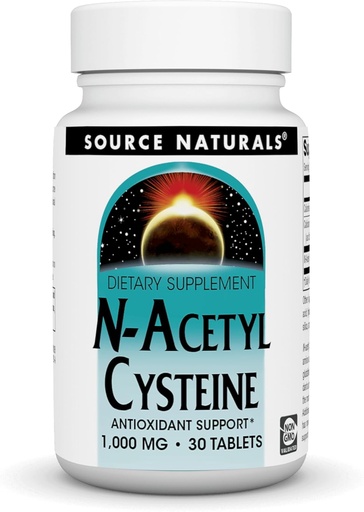 [BRSWIYT6DEGRE236] Fuente Naturales N-Acetil Cisteine Antioxidante Apoyo 1000 mg Suplemento dietético que apoya la salud respiratoria* - 30 tabletas