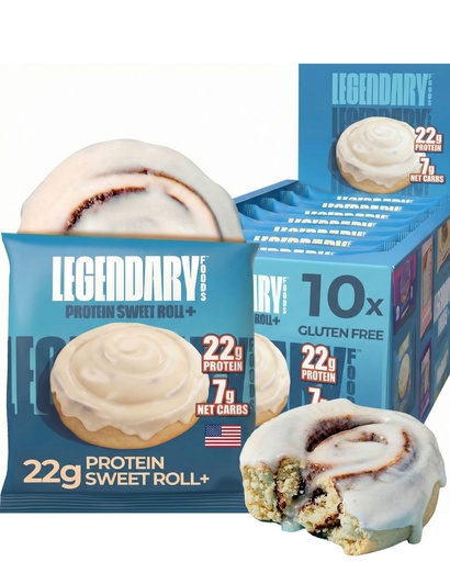 [BRSRAZA3DIMQYADA] Legendary Foods Cinnamon Roll 22g Protein Bars – Gluten-Free, Low Carb Meal Option – Sweet Zero Sugar Snack, Keto-Friendly – 10-Pack High Protein Pre- or Post-Workout Nutrition Bars
