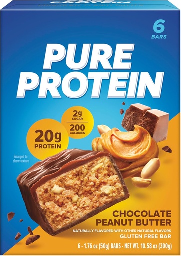 [BRSWI2QZBB4WKGTU] Pure Protein Bars, High Protein, Nutritious Snacks to Support Energy, Low Sugar, Gluten Free, Chocolate Peanut Butter, 1.76 Oz (Pack of 6)