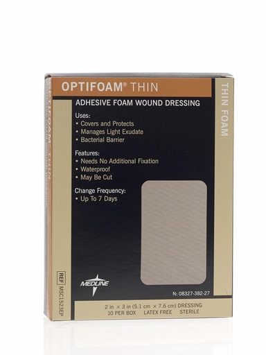 [BRSWIHA2AR5WMFQ5] Medline Optifoam Thin Adhesive Dressings, 2" x 3" (Pack of 10)