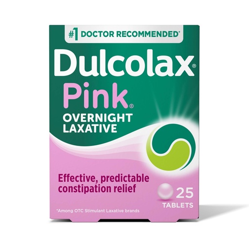 [BRSWIZI3CQIWEEL6] Dulcolax Pink Stimulant Laxative Tablets, Overnight Laxative, Predictable & Effective Constipation Relief, Relieves Straining & Bloating, Bisacodyl 5 mg, 25 Count