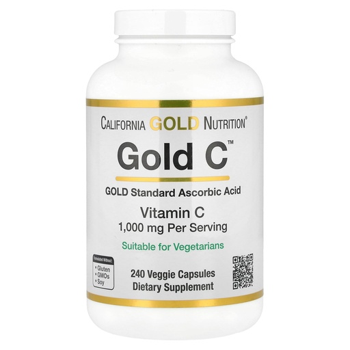 [BRSWKZL4BEHBM3DK] California Gold Nutrition Gold C USP Grade Vitamin C Supplement - Immune Support & Seasonal Wellness - Vegetarian Friendly - Gluten Free, Non-GMO - 1000 mg - 240 Veggie Capsules