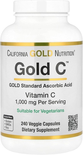 [BRSWKZL4BEHBM3DK] California Gold Nutrition Gold C USP Klasa witamina C Suplement - Immune Support & Sezonowe Wellness - Wegetarian Friendly - Gluten Free, Non-GMO - 1000 mg - 240 Veggie kapsułki