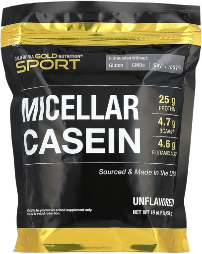 [BRSWGZ32CAFQIAIV] California Gold Nutrition Sport, Micellar Casein, Unflavored, Slow Absorption, 16 oz (454 g)