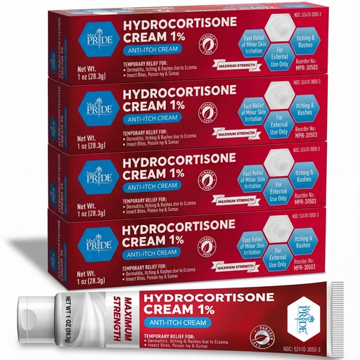 [BRSWGHY7B5YBS232] MED Pride Hydro Cortisone (Hydrocortisone) Cream 1% OTC Bulk Pack of 4 X 1 Oz Anti-Itch Ointment for Rash, Eczema, Bug Bites