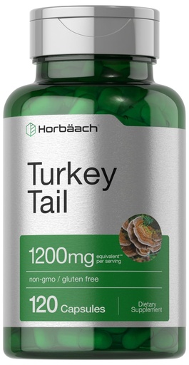 [BRSROEILO56BOEI2] Horbäach Turkey Tail Mushroom Capsules | 120 Count | Non-GMO and Gluten Free Extract