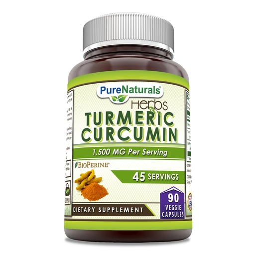 [BRSROHDYBAPB6G3A] Pure Naturals Turmeric Curcumin with Bioperine 2250 mg Per Serving Supplement | Veggie Capsules | Non-GMO | Gluten Free | Made in USA (1 Pack, 90 Count)