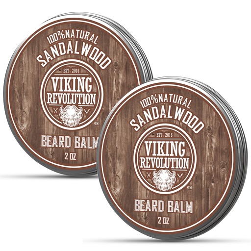[BRSWGGAFDIIB4FIV] Viking Revolution Sandalwood Beard Balm - Beard Butter with Argan Oil, Beard Softener for Men with Jojoba Oil - Beard Moisturizer for Men with Beeswax - Beard Wax for Men (2oz, 2 Pack)