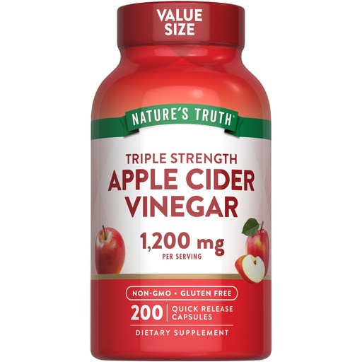 [BRSWGCT2OUNBG2DU] Nature's Truth Apple Cider Vinegar Capsules | 1200mg | 200 Pills | Extra Strength | Value Size | Non-GMO, Gluten Free Supplement