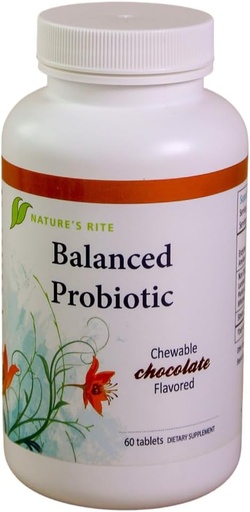 [BRSWK2YEOMOBEDLC] Nature’s Rite Balanced Probiotics, 60 Chewable Chocolate Tablets – Daily Probiotic & Enzyme Blend for Digestive Support, Gut Balance & Wellness – Made in USA