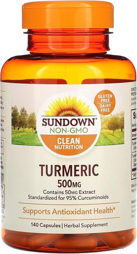 [BRSWGFQROABRA2TH] Sundown Turmeric Supplement, 500 mg, Supports Antioxidant Health, 140 Capsules