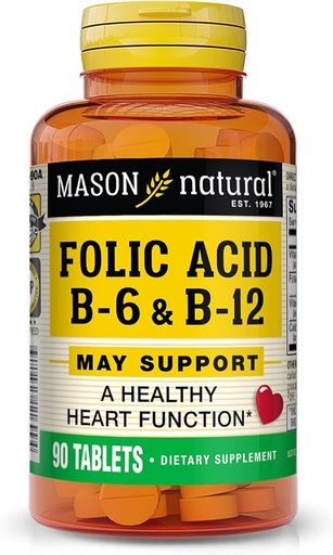 [BRSWIFYLAQNRYGDY] MASON NATURAL Folic Acid con B,6 &amp; B,12, 90 Day Supply, Supports Normal Heart Health and Metabolic Function