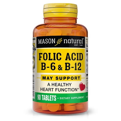 [BRSWIFYLAQNRYGDY] MASON NATURAL Folic Acid with B,6 & B,12, 90 Day Supply, Supports Normal Heart Health and Metabolic Function