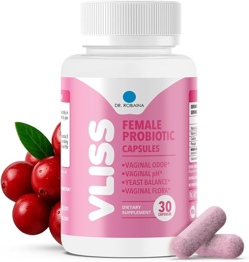 [BRSRAGD5CEHAKFA2] Dr. Robaina Women’s Daily Vaginal Probiotic + Cranberry & Pineapple, 5 B CFU Lactobacillus (rhamnosus, reuteri, gasseri, crispatus), pH Balance & Odor Control, Vitamin C & B-12, 30 Vegan Capsules