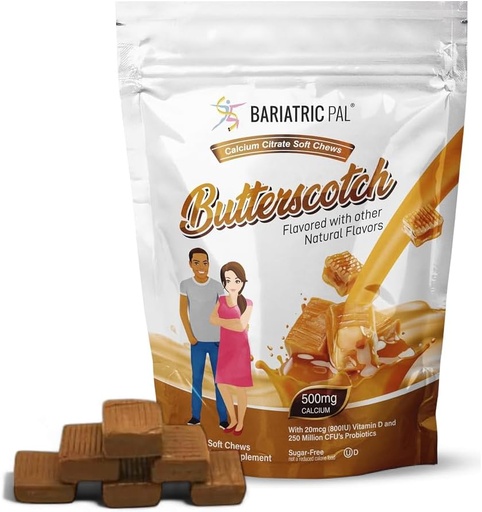 [BRSRAZ35BYDROEI7] BariatricPal Sugar-Free Calcium Citrate Soft Chews | 500mg with Vitamin D & Probiotics | Butterscotch | 90 Count (1 Month Supply)