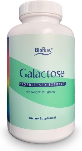 [BRSWIGQKBYOBCFY7] BioPure Galactose - Esminis natūralus cukrus monosacharidų dietos priedas, skirtas remti kritinius biologinius procesus, tinkamų ląstelių vystymąsi, energijos gamybą, imunitetą ir inkstų sveikatą - 200g