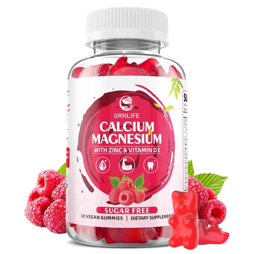 [BRSRAGQCPJ6RADTX] Calcium Magnesium Zinc Gummies with Vitamin D3, Sugar Free Calcium Gummies for Women Men, Raspberry Flavor - 60 Count