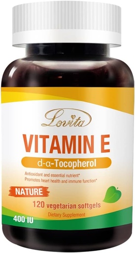 [BRSRMFL4OIFRGCLA] Lovita Vitamin E 400 IU Softgels, Natural Vitamin E 268 mg (as D Alpha Tocopherol), Vegan Vitamin E for Healthy Skin, Hair, Nails & Immune System Support, 120 Vegetarian Softgels