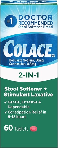 [BRSWIYQABYMR4YL6] Coace 2-In-1 Stuol Softener Plus Stimulant Laxative for Gentle Tehokas Ummetus Relief, Docusate Sodium Plus Sennosides, 60
