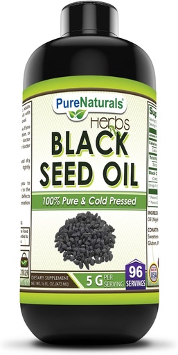 [BRSWG234OYCQACDD] Pure Naturals Black Seed Oil Supplement | 16 Oz | 5 G Per Serving | 96 Servings Per Bottle | Non-GMO |Gluten-Free | Made in USA