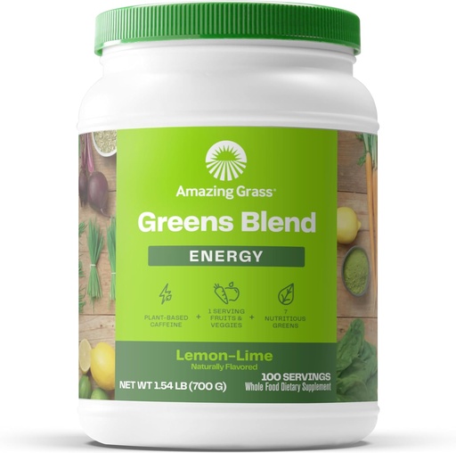 [BRSWIZ37OUAQ2EI5] Amazing Grass Green Superfood Energy: Super Greens Powder & Plant Based cafeína con té verde, Beet Root Powder & Flax Seed, Lime de limón, 100 porcións (Packaging May Vary)