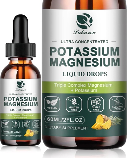 [BRSRAEATBB7RGCTA] Potassium Magnesium Supplement Liquid w/Triple Complex Magnesium Glycinate & Potassium Plus Omega 3, Sea Moss, Black Seed, D3K2 & Calcium for Zzz, Leg Cramps & Muscle-4 FL OZ Drop