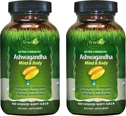 [BRSRMYL2B55RAH3L] Irwin Naturals Extra Strength Ashwagandha Mind & Body – 60 Liquid Soft-Gels - 2 Pack