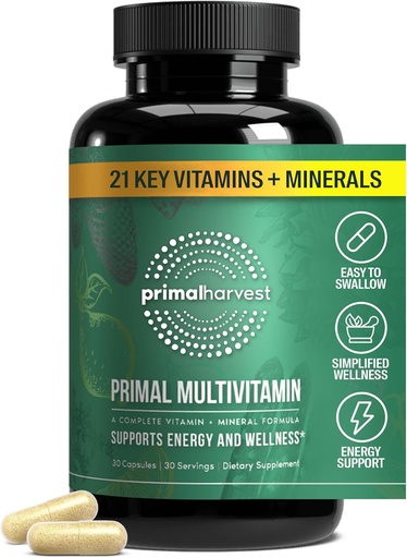 [BRSW2ZI2OIHAK3DP] Primaalne saagikoristus Primaalne multivitamiin - igapäevane multivitamiini lisand 21 olulise vitamiini ja mineraaliga naistele ja meestele - A-vitamiin, C, D, E, B12, B6, biotiin, foolhape, tsink, vask ja seleen