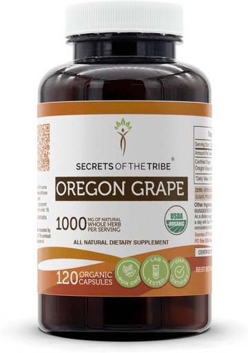 [BRSROCYDCAMA2ADX] Secrets of the Tribe Oregon Grape USDA Organic Capsules | Certified Organic Vegetarian Capsules, Herbal Dietary Supplement | Mahonia aquifolium Dried Root (120 Count)