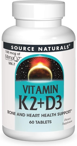 [BRSWI2TZCB7BYD3C] Šaltinis Naturalai Vitaminas K2 + D3 Kaulų ir širdies sveikatos kompleksas - 400 TV Vitaminas D3 & 100 µg Vitaminas K2 (MK- 7) su kalciu - 60 tablečių