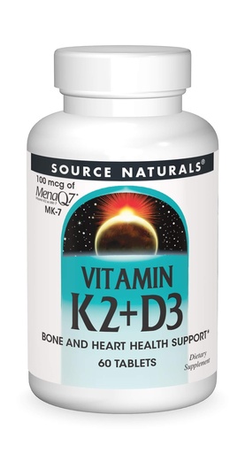 [BRSWI2TZCB7BYD3C] Source Naturals Vitamin K2 + D3 Bone & Heart Health Complex - 400 IU Vitamin D3 & 100 mcg Vitamin K2 (MK-7) with Calcium - 60 Tablets