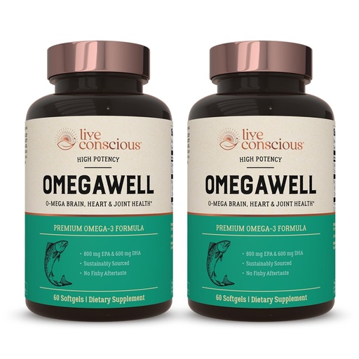 [BRSW22QCC4NRU2AU] Live Conscious OmegaWell Fish Oil: Heart, Brain, and Joint Support | 800 mg EPA 600 mg DHA - Enteric-Coated, Sustainably Sourced - Easy to Swallow 120 Count (2-Pack)