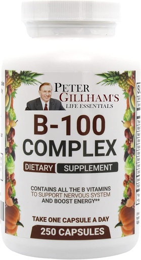 [BRSWYBQYOAHA4FLL] Balanced Vitamin B Complex 100mg 250 Capsules, Energy and Metabolism Support. Contains All B Vitamins Peter Gillham's Life Essentials,
