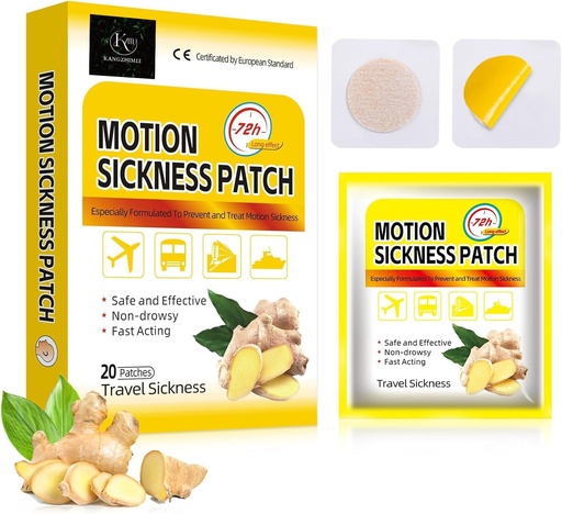 [BRSRAZYBBAPBMG3K] Motion Sickness Patches for Cruise, Non Drowsy Sea Sickness Patches for Boat, Car and Airplane, Waterproof Car Motion Sickness Patch with Ginger Extract for Travel, 20 Count