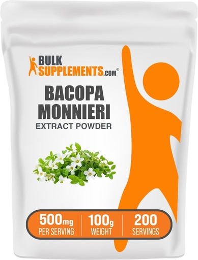 [BRSWGHYYDNYAOF3L] BulkSupplements.com Bacopa Extract Powder - Bacopa Monnieri Supplement, Herbal Supplement - Vegan & Gluten Free, 500mg per Serving, 100g (3.5 oz) (Pack of 1)