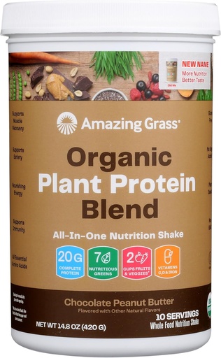 [BRSW2YD4CMIGEDLJ] Hämmästyttävä Grass Organic Plant Protein Blend: Vegaaniproteiinijauhe, uusi proteiini Superfood Formula, All-In-One Nutrition Shake Beet Root, Chocolate Peanut Butter, 10 Tarjoiluja, 14.8 Ounce (Pack of 1)