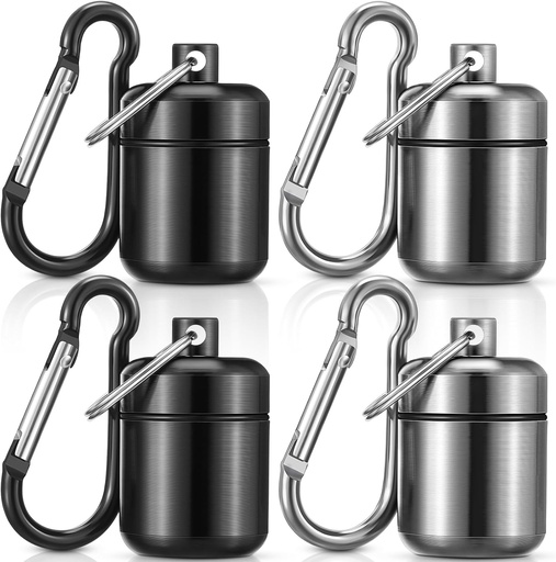 [BRSRAYA7DF4GA2A7] Hicarer 4 Pack Ear Plug Carrying Case Portable Pill Holder Case Waterproof Metal Small Pill Container Carrier for Earplugs and Jewelry Holder(Black, Gray)