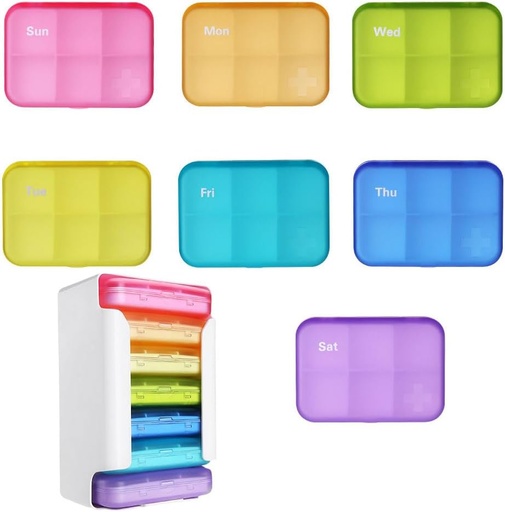 [BRSROCYTCAMQIHY6] 7 Piece Set Pill Organizer 6 Times a Day, Weekly Pill Case, Pill Organizer with Labels, Travel Pill Dispenser 7 Day with 42 Copartments for Medication/Vitamin/Fish Oil/Supplements - Rainbow Colors