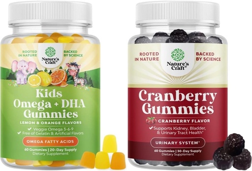 [BRSRMAI3OJ5A4YD5] Plante Dayalı Omega 3 Gummies for Kids and Natural Cranberry Gummies for Women and Men - for Vision Immunity and Focus Support - For Urinary Tract Health Kidney Support Bladder and Immunity