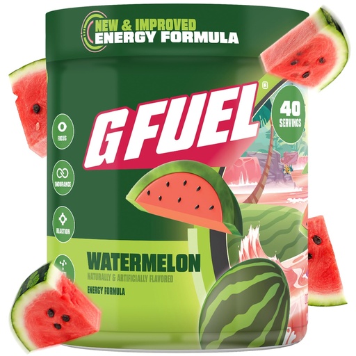 [BRSWGZD2AABAOH3V] G Fuel Watermelon Energy Drink Powder, Pre Workout Caffeine Mix for Gaming, Sugar Free Focus Amino, Vitamin + Antioxidants, 9.9oz (Watermelon, 40 Servings)