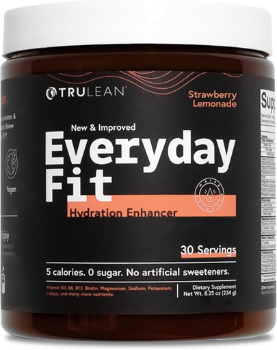 [BRSROZQDOBYRQG3J] TRULEAN Everyday Fit Water Enhancer Sugar Free Electrolyte Powder Drink BCAA Blend Keto Amino Acid Supplement Delicious Strawberry Lemonade 30 Servings (Pack of 1)