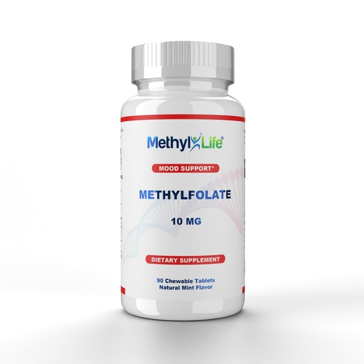 [BRSWIED7CEHQ2H3A] Methyl-Life® L-Methylfolate 10 mg - Chewable Active Folate Tablets with ultrapure Form of Cerebrofolate® (L-5-MTHF, Calcium) | Vegan, Non-GMO, Gluten-Free | 90 Chewable Tablet
