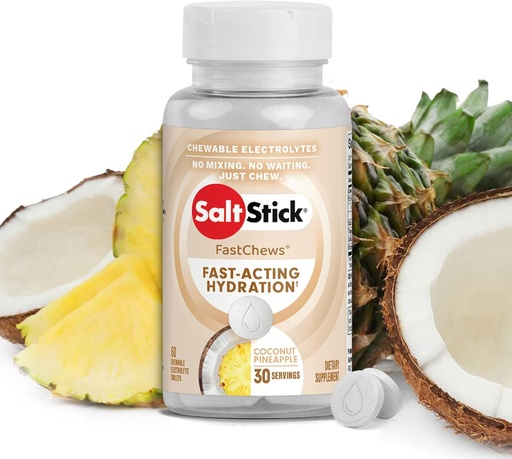 [BRSRMZYFCQHWCAD3] SaltStick Electrolyte FastChews - 60 Coconut Pineapple Chewable Electrolytes - Salt Tablets for Running and Hydration, Electrolyte Chews - 60 Count