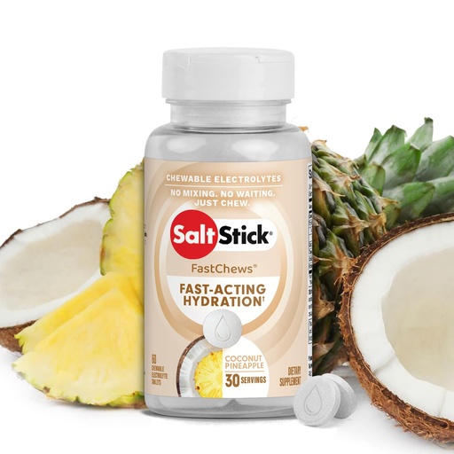 [BRSRMZYFCQHWCAD3] SaltStick Electrolyte FastChews - 60 Coconut Pineapple Chewable Tablets - Salt Tablets for Running and Hydration, Electrolyte Chews - 60 Count